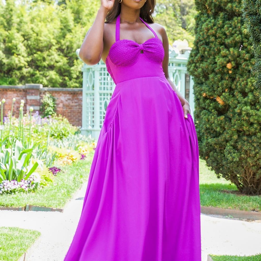 Rebdolls Jillian Smocked Halter Maxi A Line Dress